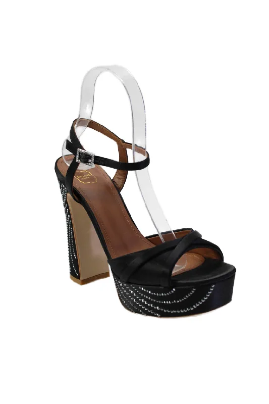Malone Souliers Womens Black Leather Bedazzled Platform Sandals Shoes Smart - Shoe Functionality Style Malone Souliers Womens Black Leather Bedazzled Platform Sandals Shoes Smart - Shoe Functionality Style