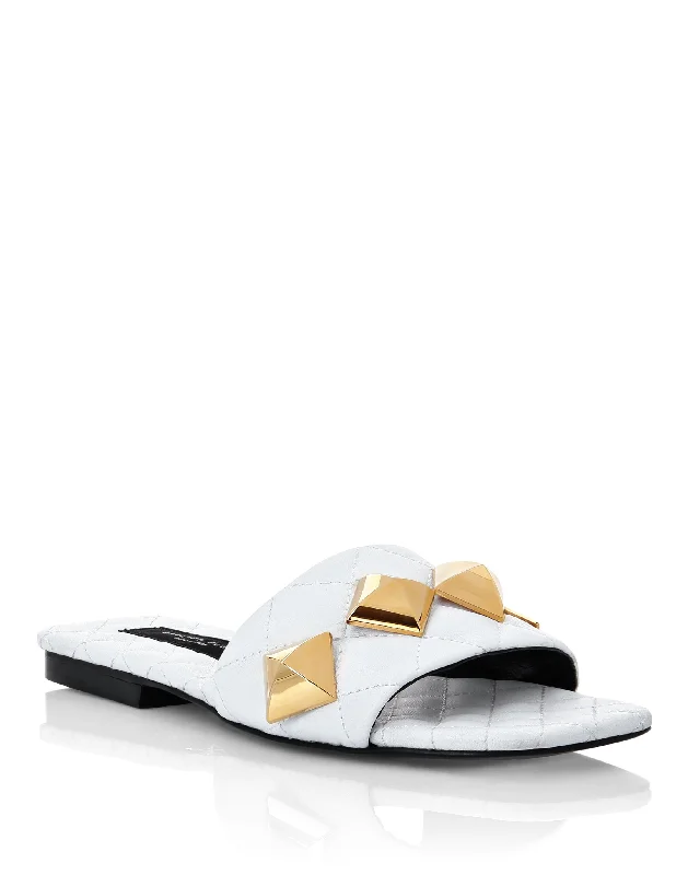Matelassè Sandals Flat Studs Ankle - High Military Boot Style  