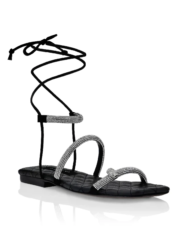 Matelasse Sandals Flat with Crystals British Gentleman Oxford Style  