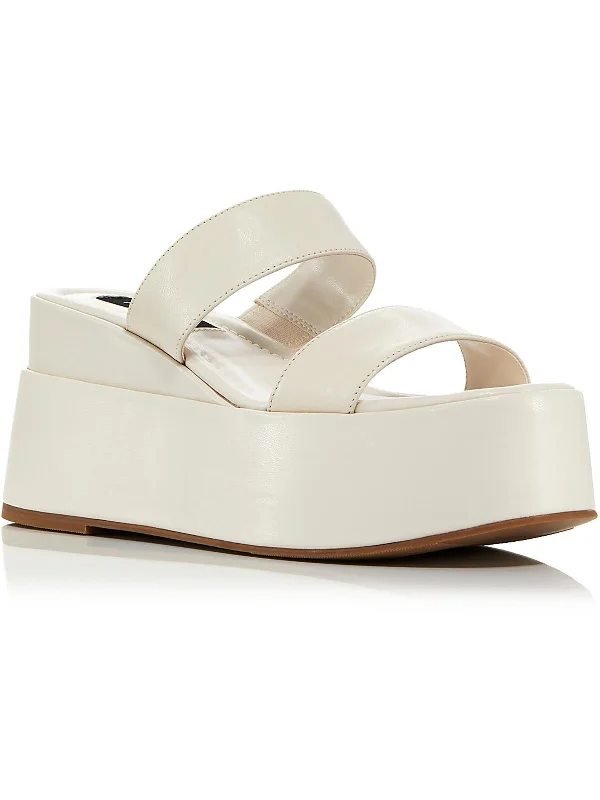 Maxy Womens Leather Slip On Flatform Sandals Loose - Fit Slipper Style  