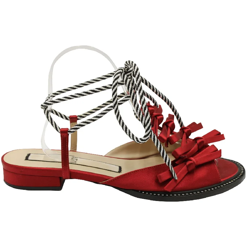 N21 Ankle Tie Sandals in Red Satin Camouflage Print Boot Style  
