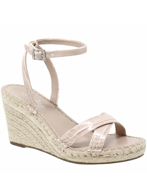 Nola Womens Faux Leather Ankle Strap Wedges Sustainable Shoe Design  