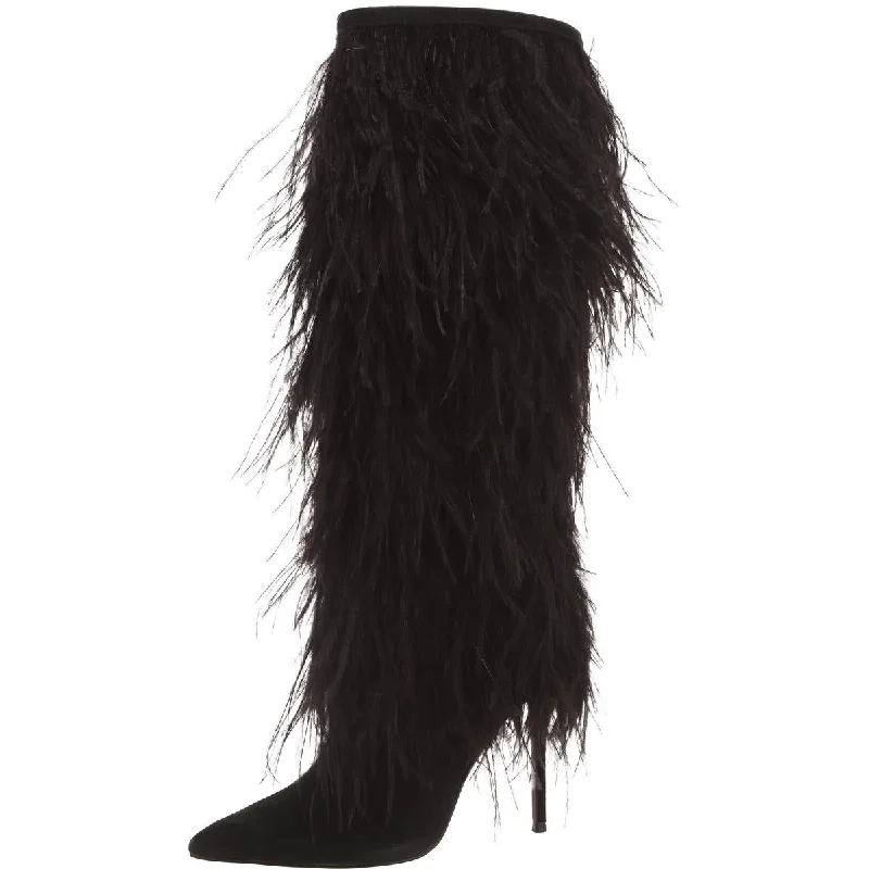 Pascall Womens Faux Leather Faux Feathers Knee-High Boots Strap - Up Sandal Resort Style Pascall Womens Faux Leather Faux Feathers Knee-High Boots Strap - Up Sandal Resort Style