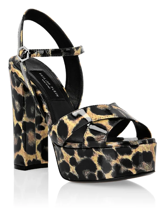 Patent leather Sandals High Heels Leopard Paisley Print Shoe Design  