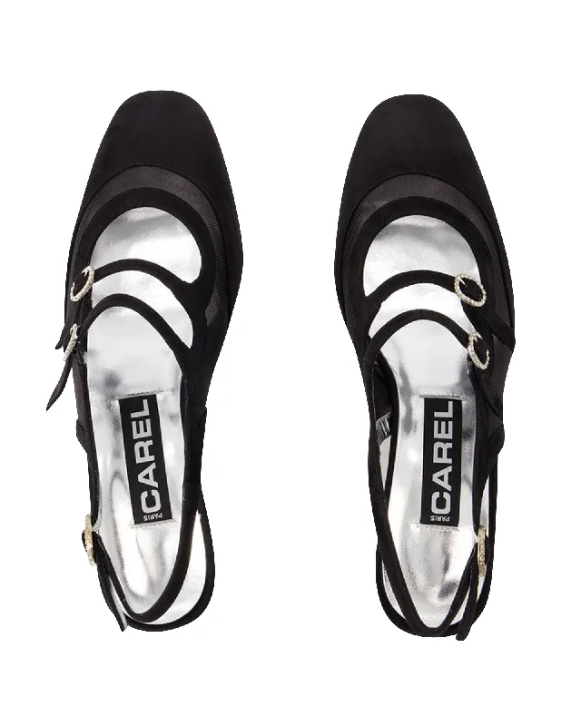 Peach Night Pumps - Carel - Black - Velvet Loose - Fit Slipper Style  