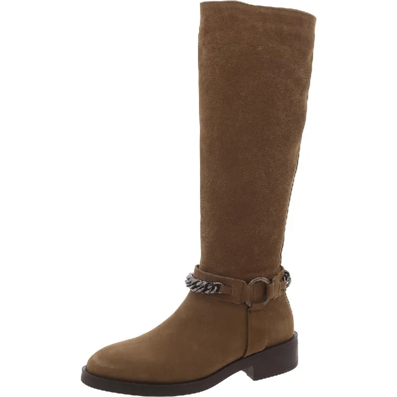 Quin Womens Leather Chain Knee-High Boots Business Monk Strap Style  