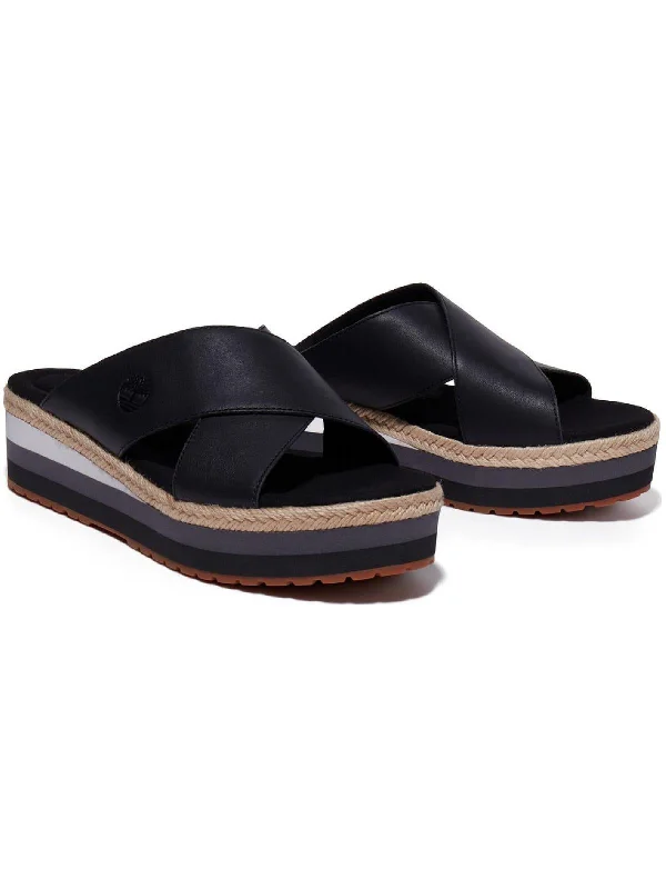 Santorini Sun Womens Leather Slip On Platform Sandals Open - Lacing Derby Look  
