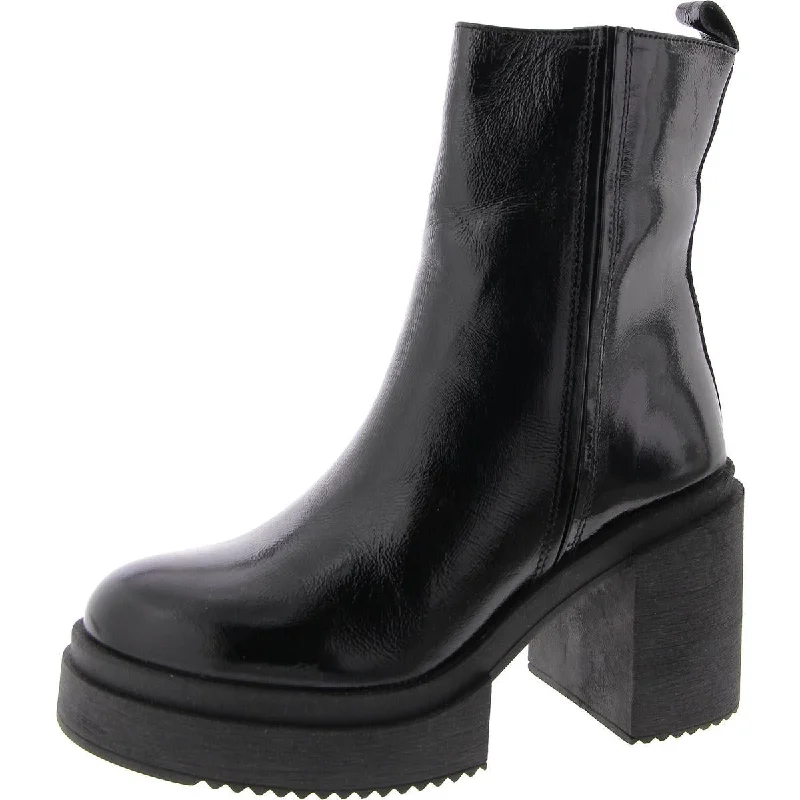 Sawyer Womens Patent Leather Block Heel Ankle Boots Quilted Shoe Design  