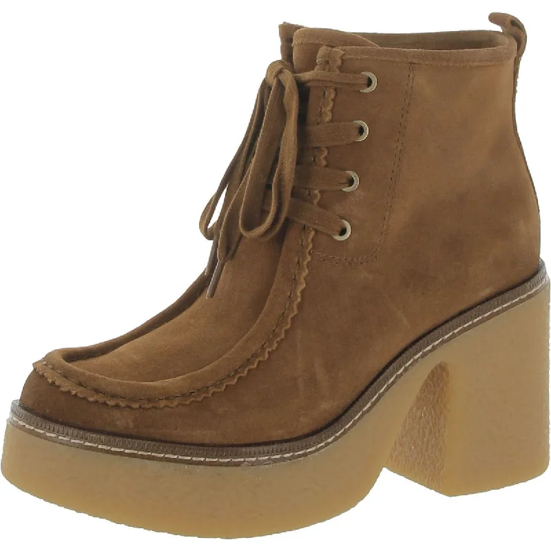 Shaw Womens Suede Block Heel Chukka Boots Combat - Inspired Military Boot Look  