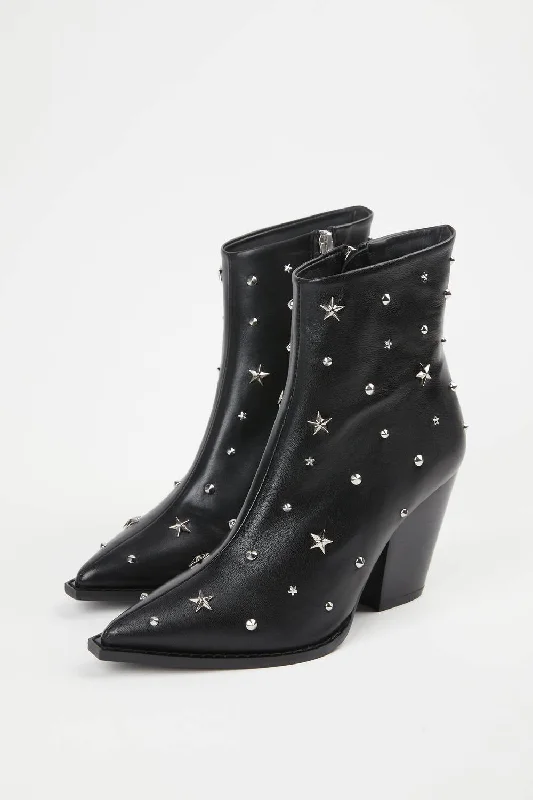 Star Studded Leather Boots In Black Camouflage Print Boot Style  