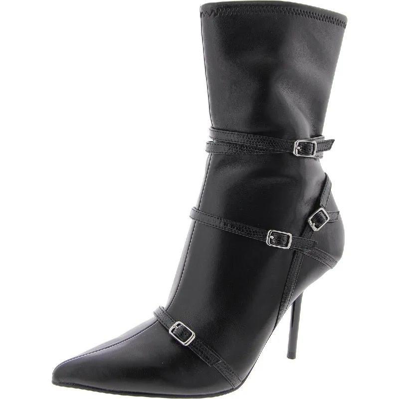 Steele Womens Faux Leather Pointed Toe Mid-Calf Boots Striped Shoe Style  