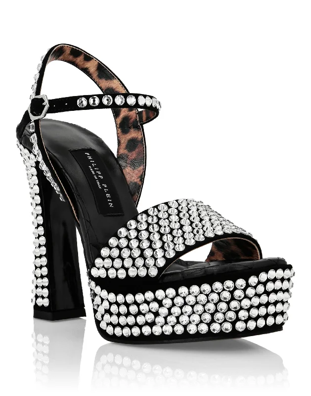 Strass Platform Sandals Two - Tone Shoe Design  