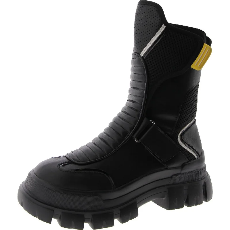 Volt Womens Leather Adjustable Mid-Calf Boots Checkered Shoe Pattern Look  