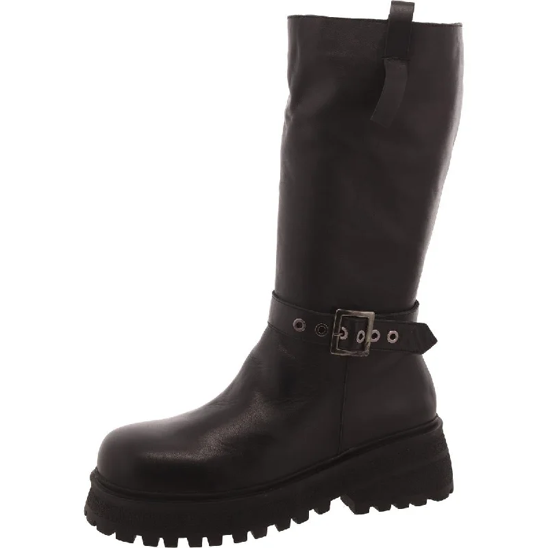 Willow Womens Leather Solid Knee-High Boots Comfortable Derby Style  