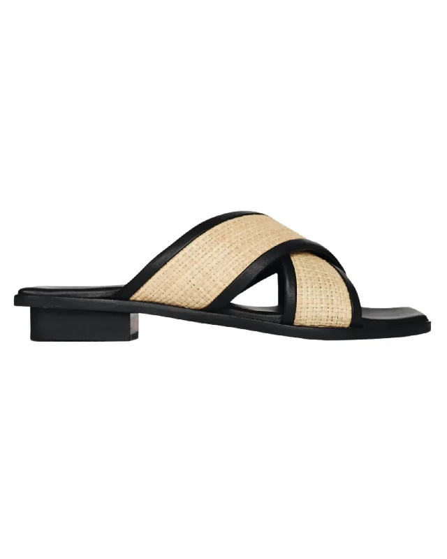 Women's Aman Slide In Black Raffia Elastic - Sided Chelsea Look  