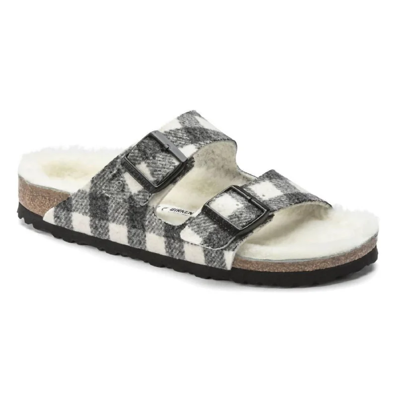 Women's Arizona Rivet Fur Sandals In Plaid White Rubber - Sole Plimsoll Look  