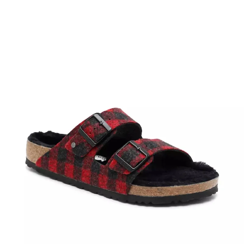 Women's Arizona Rivet Shearling Sandal In Plaid Red Waterproof Hiking Boot Design  