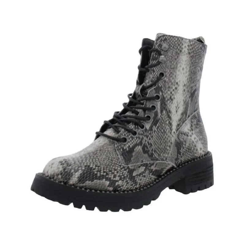 Women's Conquest Combat Boot In White/black Snake Casual Loafer Style          