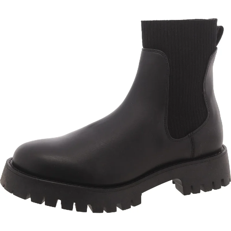 Womens Faux Leather Block Heel Chelsea Boots Two - Tone Shoe Design  