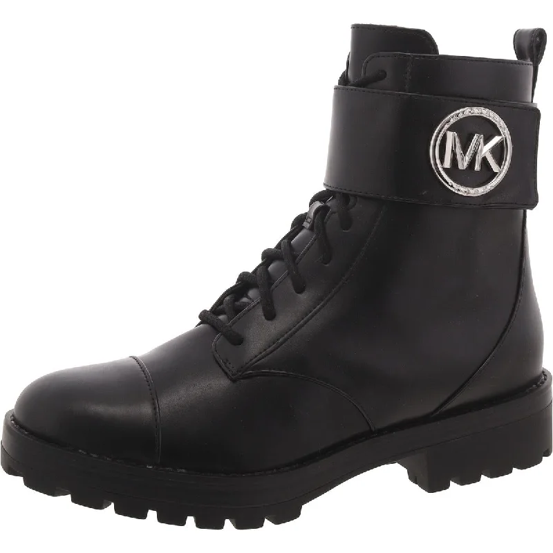 Womens Faux Leather Block Heel Combat & Lace-Up Boots Ivy League Loafer Look 