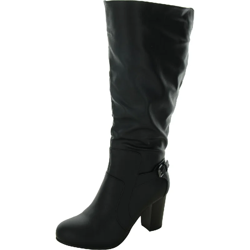 Womens Faux Leather Wide Calf Knee-High Boots Aesthetic  