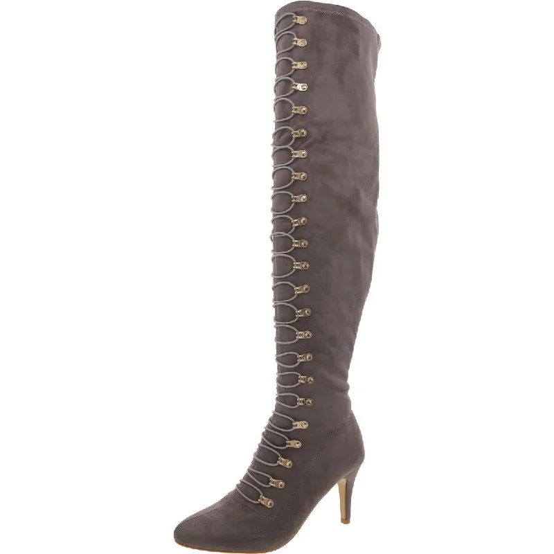 Womens Faux Suede Padded Insole Over-The-Knee Boots Mod Oxford Design  