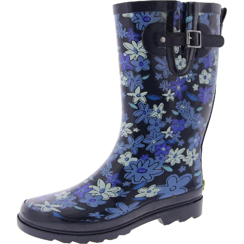 Womens Floral Pull On Rain Boots Business Monk Strap Style  