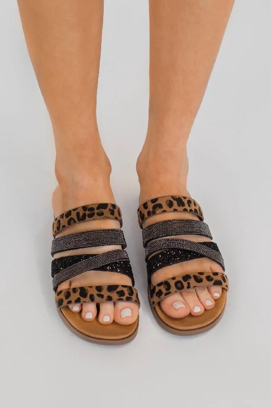 Women's Ginger Sandals In Tan Leopard Loose - Fit Slipper Style  