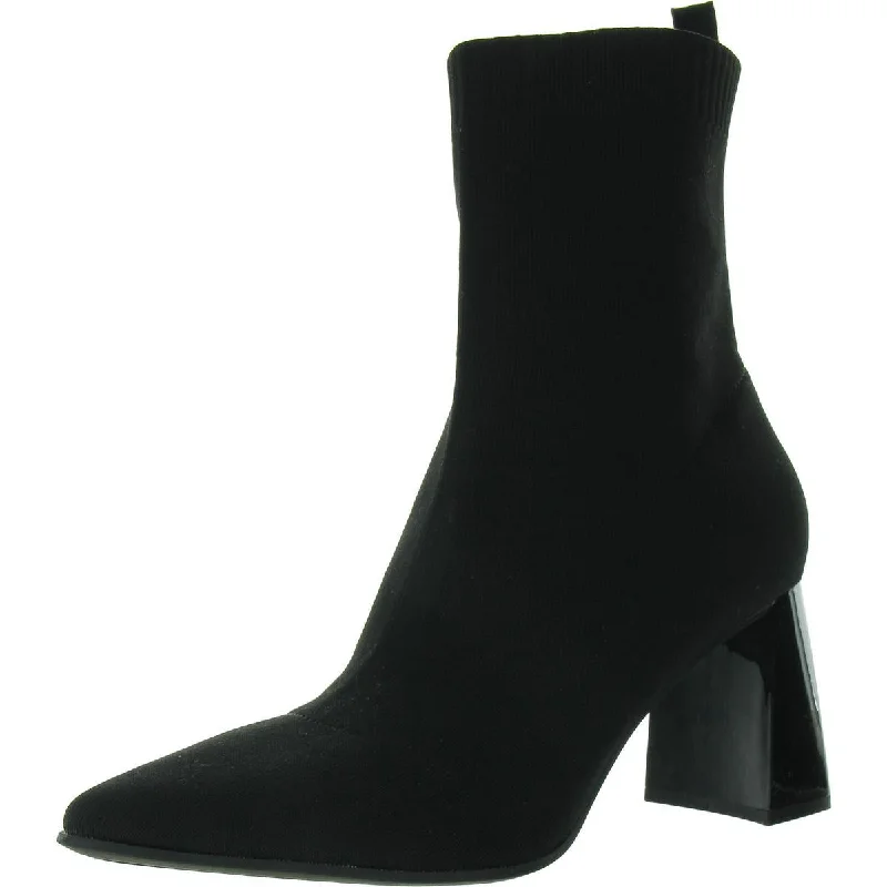 Womens Knit Pointed Toe Ankle Boots Buckle -