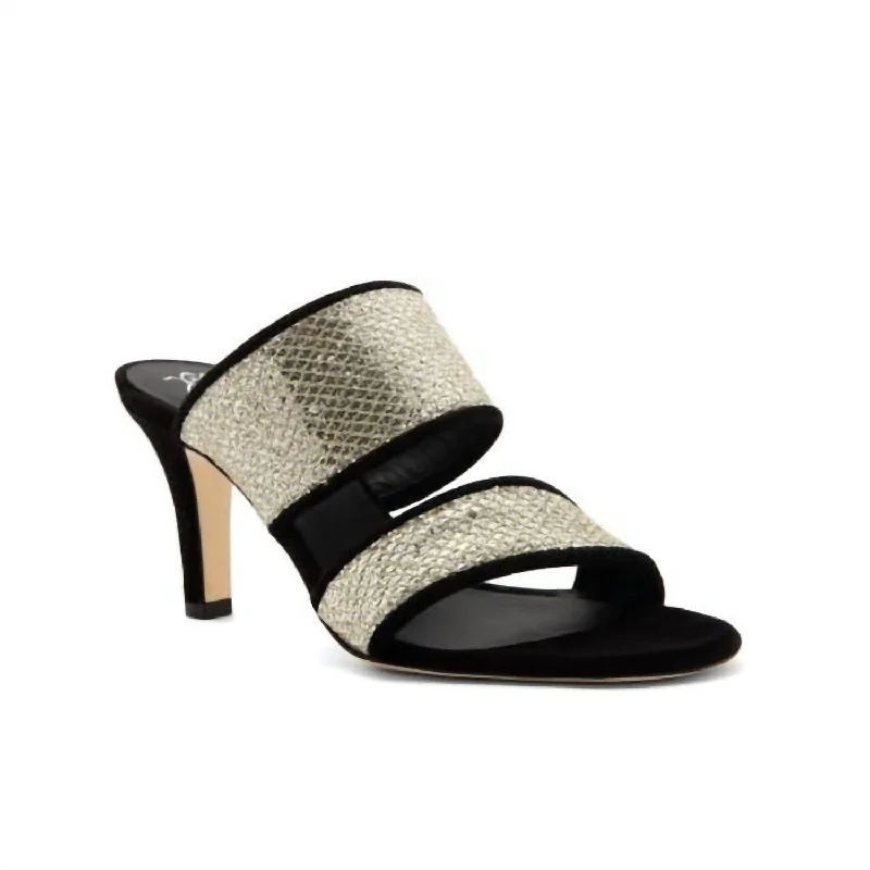Women's Mery Suede Sandal In Silver Gold Fabric Black Ivy League Loafer Look 