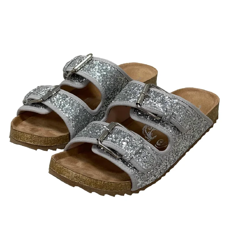 Women's Paula Sandals In Silver Checkered Shoe Pattern Look  