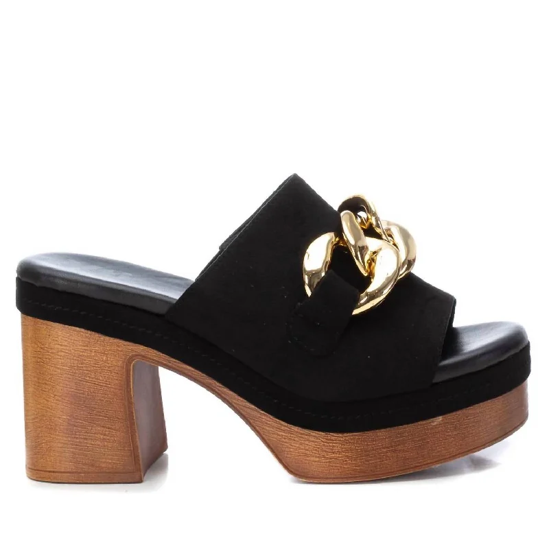 Women's Platform Clog Sandals In Black Mod Oxford Design  