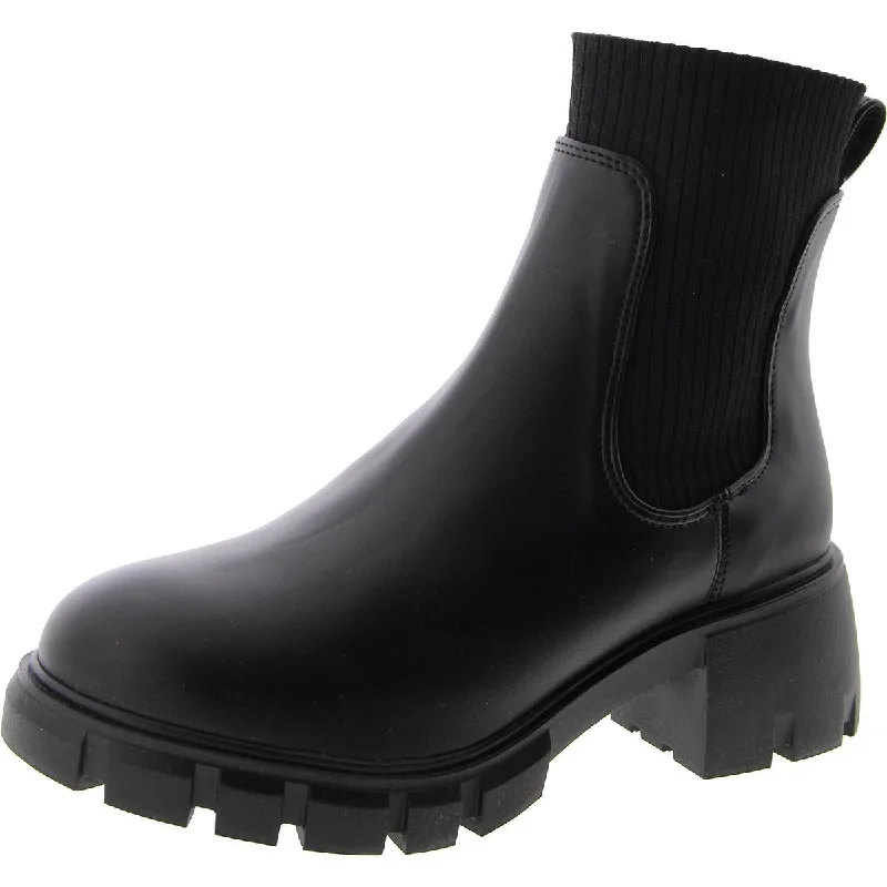 Womens Pull On Block Heel Ankle Boots Striped Shoe Style  