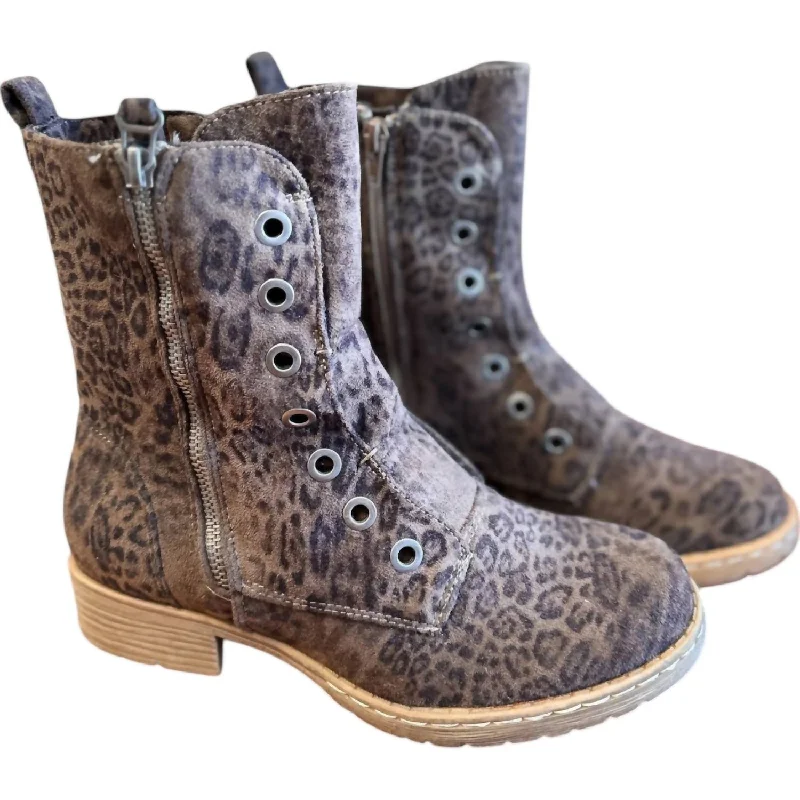 Women's Whitley Combat Bootie In Leopard Loose - Fit Slipper Style  