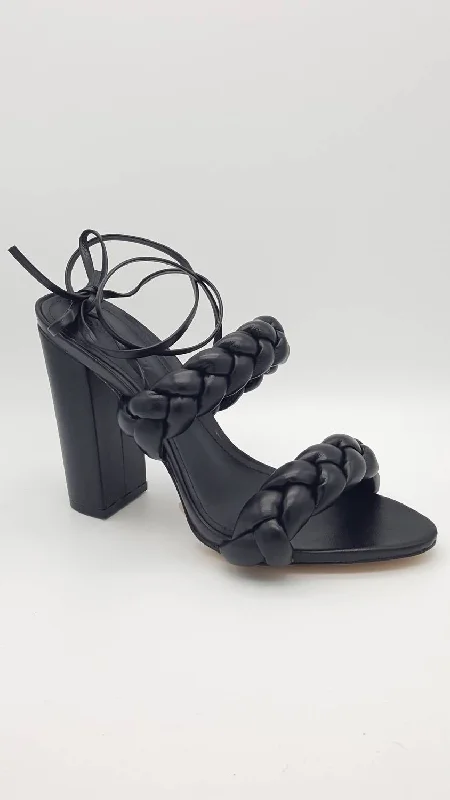 Zarda High Block Heels In Black Single - Buckle Monk Look  